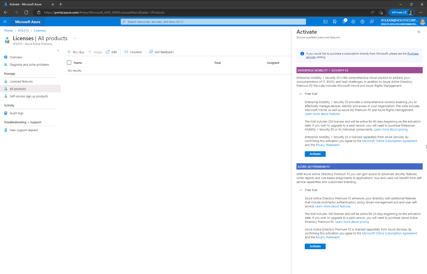Azure Licenses – Active Directory – Cyber Security